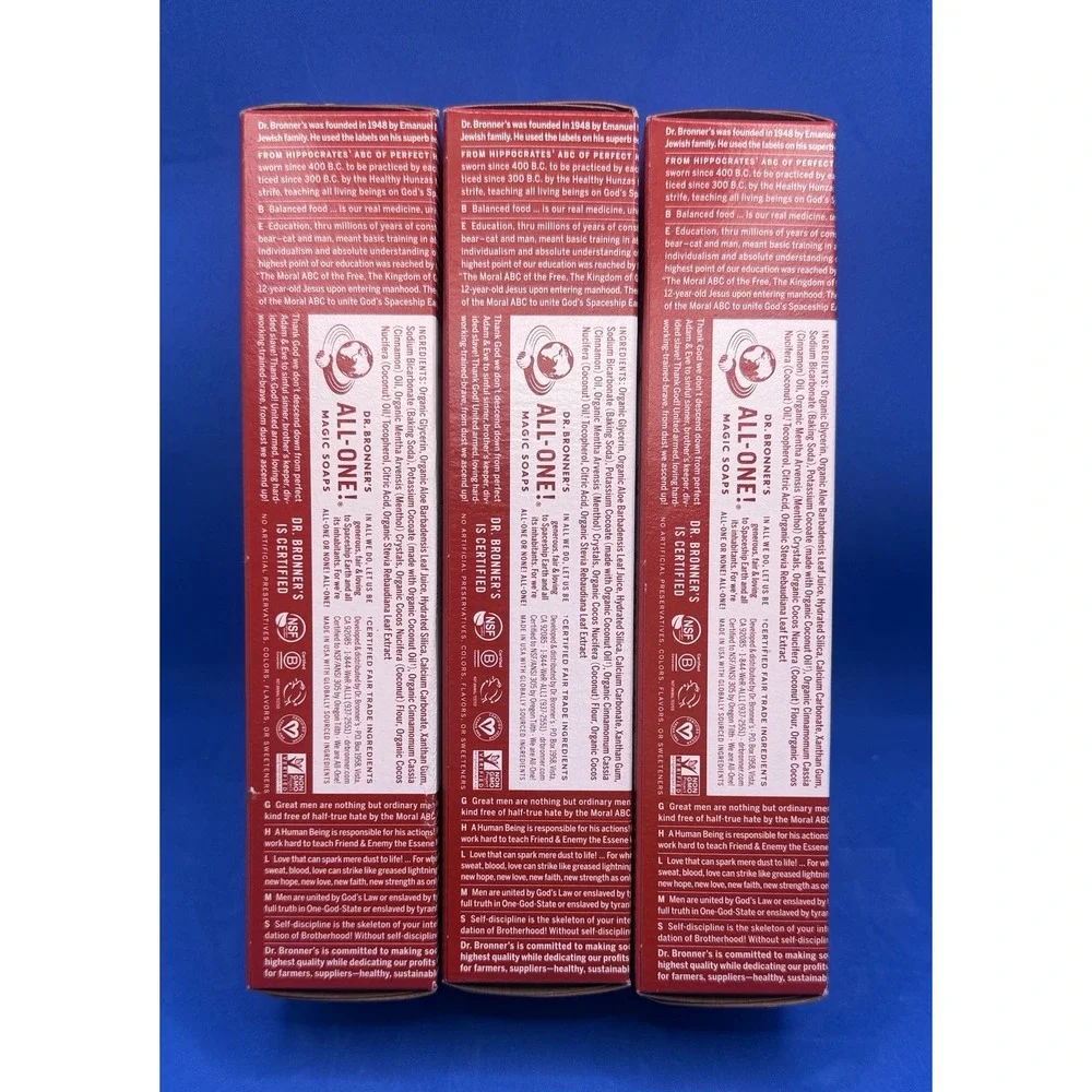 3 Pack! Dr Bronner's Cinnamon Organic All-One Toothpaste 5 oz. Fluoride Free